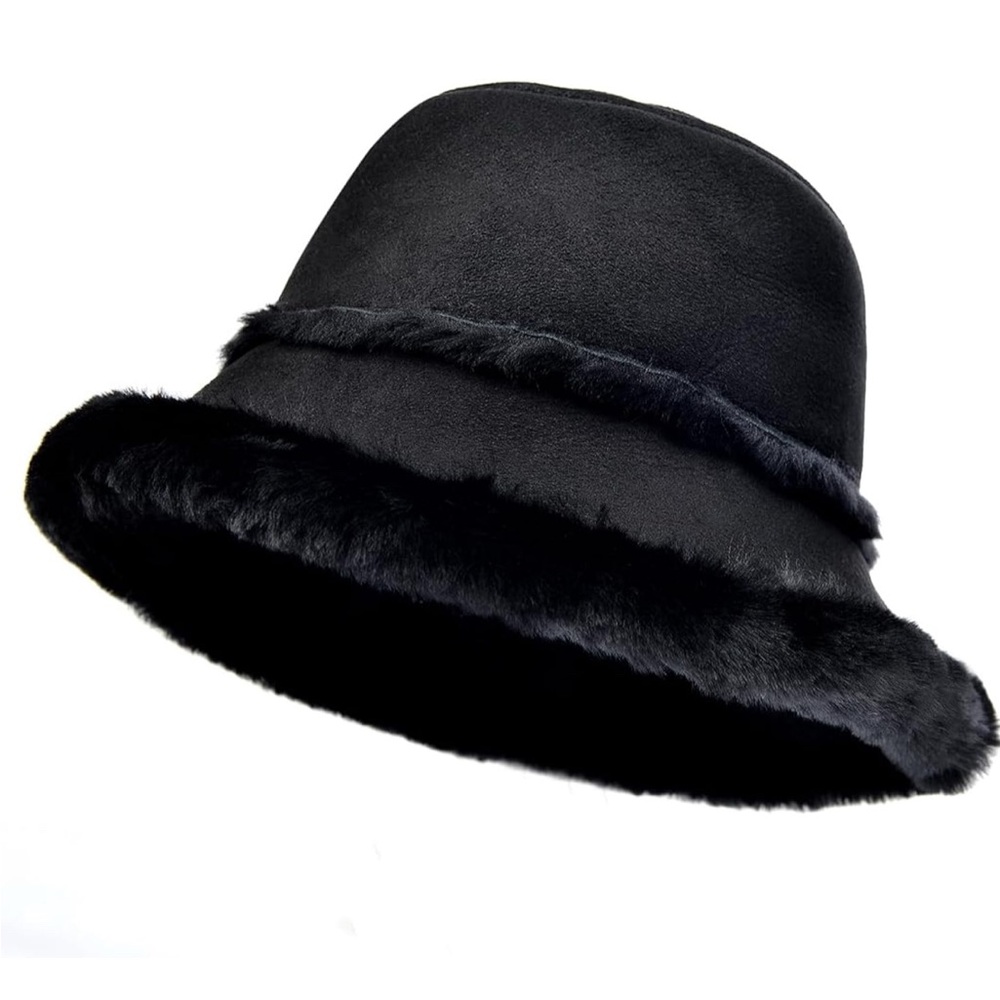 Harssidanzar Shearling Bucket Hat Lambskin Leather